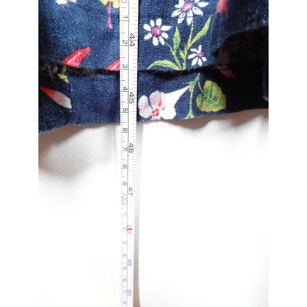 Old Navy Fruit Print Dress Women Medium Navy Linen Blend Smocked Cottagecore NWT